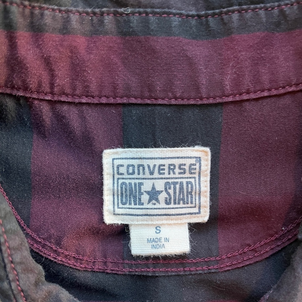 Women's CONVERSE One Star Snap Front 3/4 Sleeve Dress Black Maroon Size Small - Picture 3 of 8
